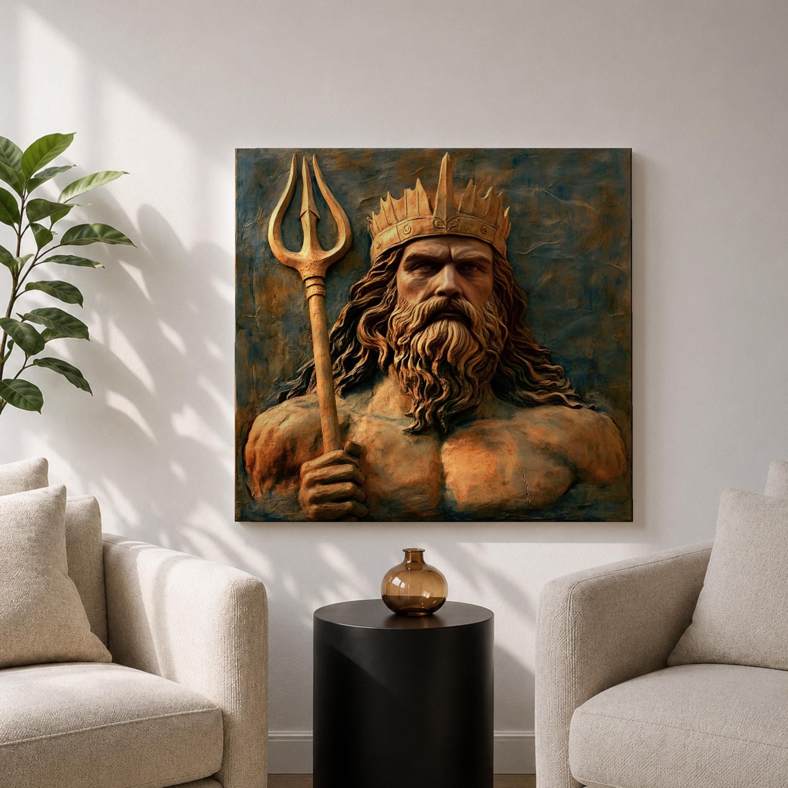 Poseidon Wall Art Greek Sea God Framed Canvas Greek Mythology Ocean Coastal Home Decor