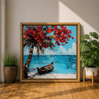 Tropical Palm Tree Wall Art Beach Palm Framed Canvas Coastal Ocean Living Room Decor