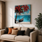Tropical Palm Tree Wall Art Beach Palm Framed Canvas Coastal Ocean Living Room Decor