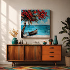Tropical Palm Tree Wall Art Beach Palm Framed Canvas Coastal Ocean Living Room Decor