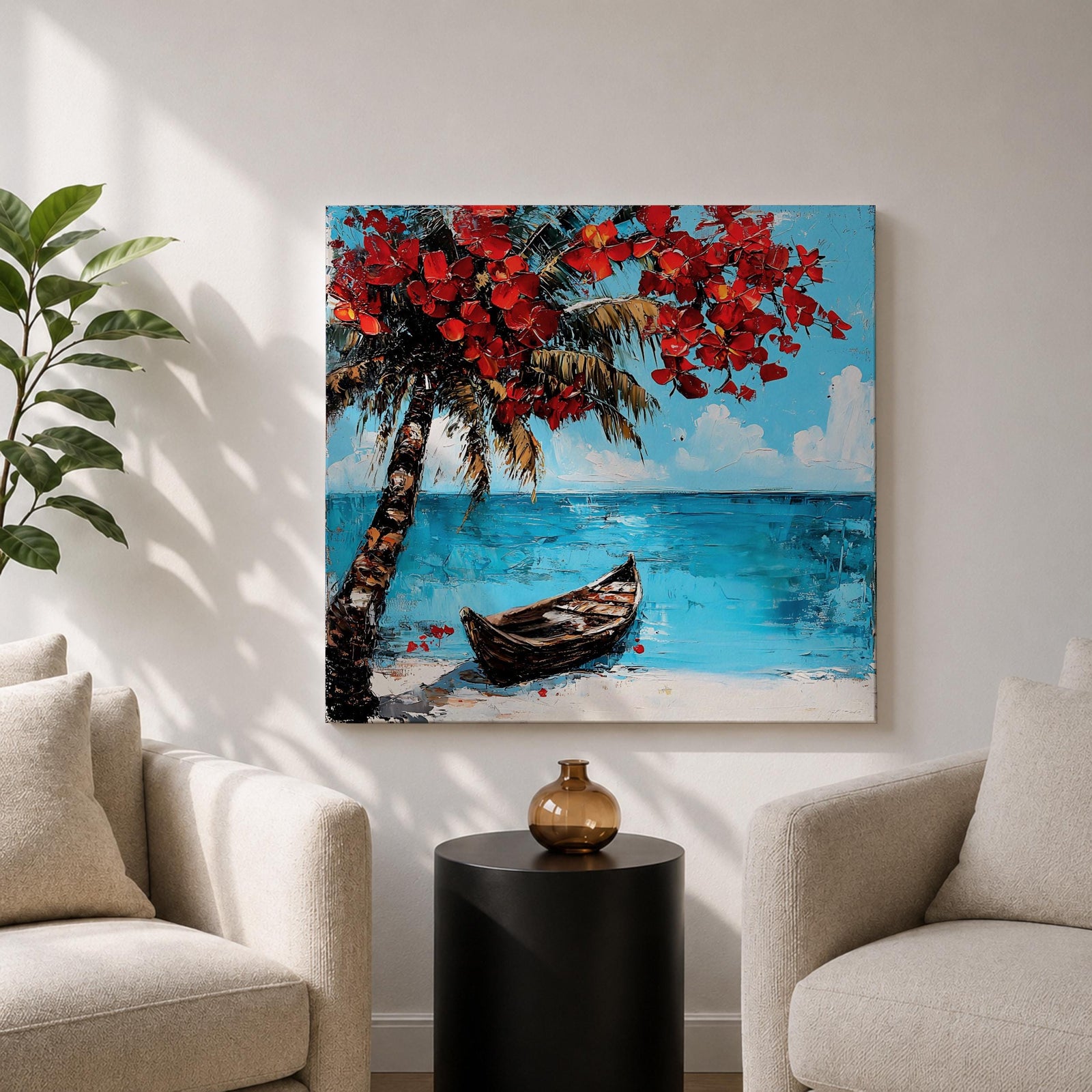 Tropical Palm Tree Wall Art Beach Palm Framed Canvas Coastal Ocean Living Room Decor