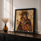 Virgin Mary Wall Art Theotokos Framed Canvas Antique Byzantine Rustic Home Decor