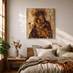 Virgin Mary Wall Art Theotokos Framed Canvas Antique Byzantine Rustic Home Decor