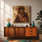 Virgin Mary Wall Art Theotokos Framed Canvas Antique Byzantine Rustic Home Decor