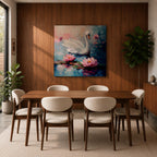 Swan Wall Art Waterfowl Framed Canvas Lotus Pond Landscape Impasto Serene Home Decor