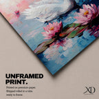 Swan Wall Art Waterfowl Framed Canvas Lotus Pond Landscape Impasto Serene Home Decor