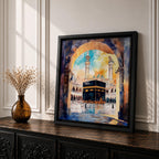 Kaaba Wall Art Masjid al Haram Framed Canvas Mecca Watercolor Islamic Home Decor