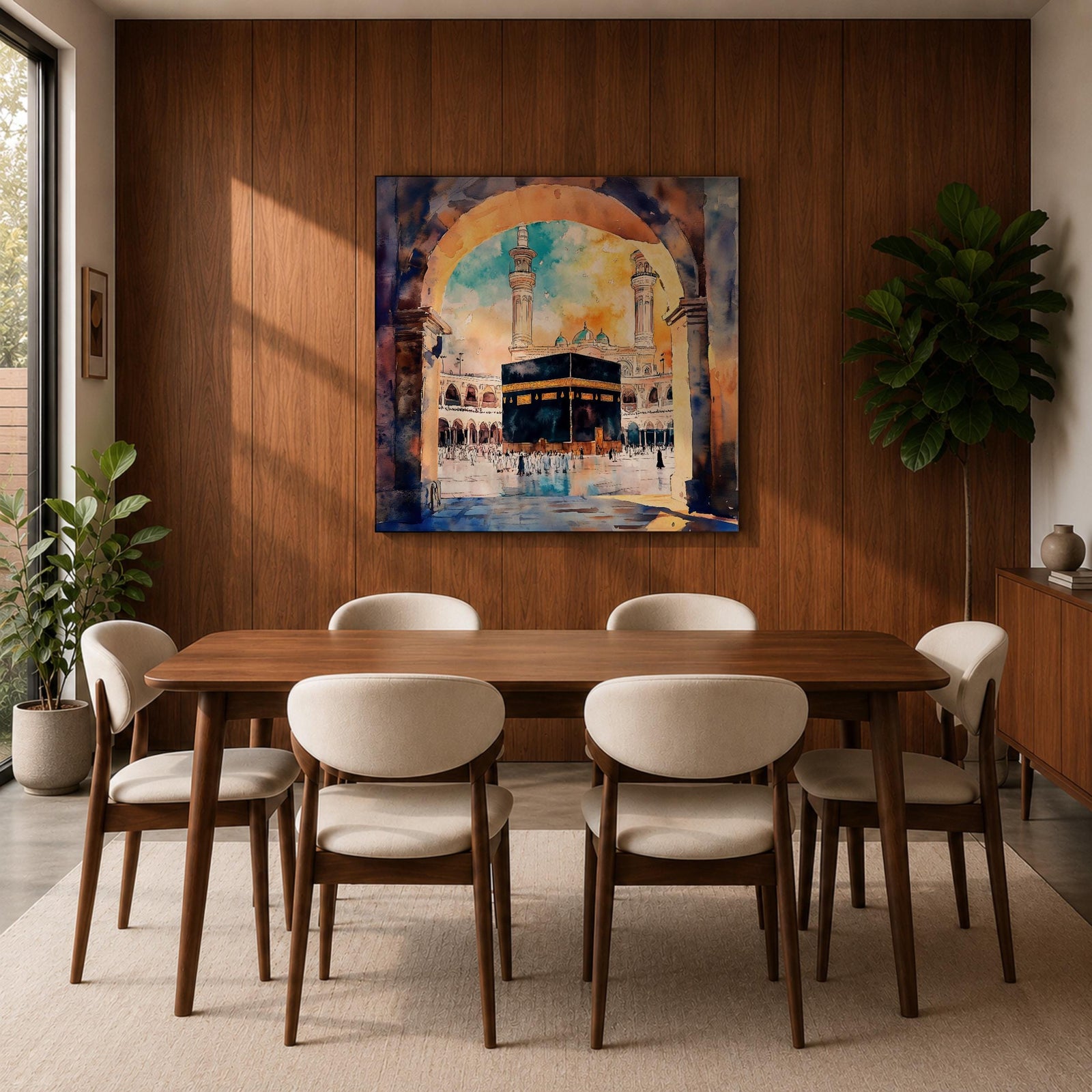 Kaaba Wall Art Masjid al Haram Framed Canvas Mecca Watercolor Islamic Home Decor