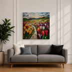 Tulip Field Wall Art Flower Garden Framed Canvas Stained Glass Landscape Botanical Home Decor