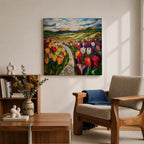 Tulip Field Wall Art Flower Garden Framed Canvas Stained Glass Landscape Botanical Home Decor