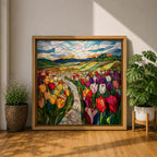 Tulip Field Wall Art Flower Garden Framed Canvas Stained Glass Landscape Botanical Home Decor