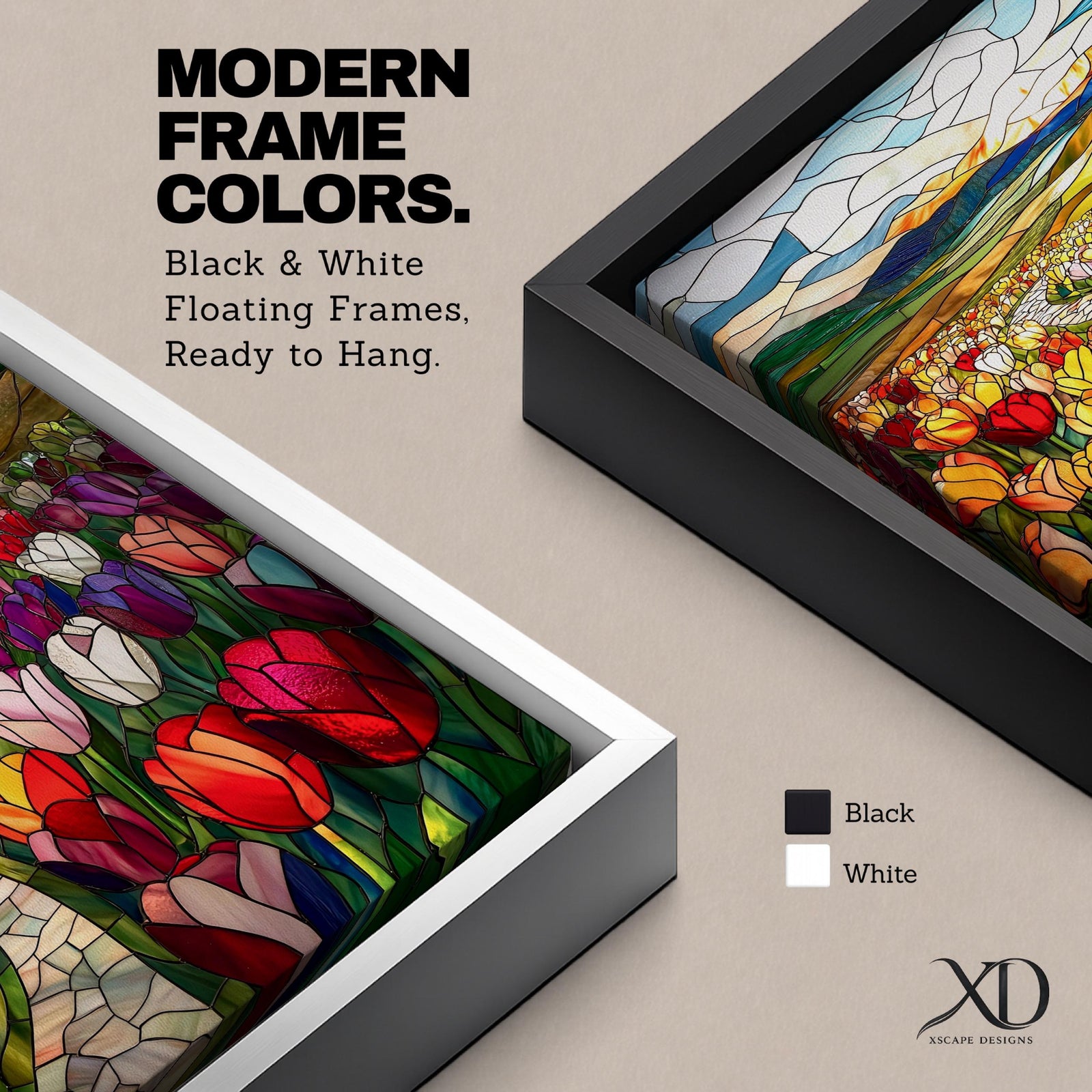 Tulip Field Wall Art Flower Garden Framed Canvas Stained Glass Landscape Botanical Home Decor