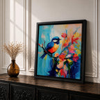 Songbird Wall Art Blue Tit Framed Canvas Floral Abstract Botanical Modern Home Decor