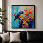Songbird Wall Art Blue Tit Framed Canvas Floral Abstract Botanical Modern Home Decor