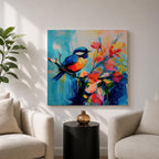 Songbird Wall Art Blue Tit Framed Canvas Floral Abstract Botanical Modern Home Decor