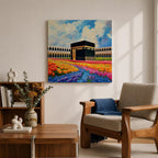 Kaaba Wall Art Masjid al Haram Framed Canvas Mecca Floral Impasto Islamic Home Decor