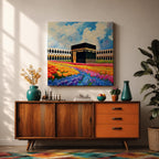 Kaaba Wall Art Masjid al Haram Framed Canvas Mecca Floral Impasto Islamic Home Decor