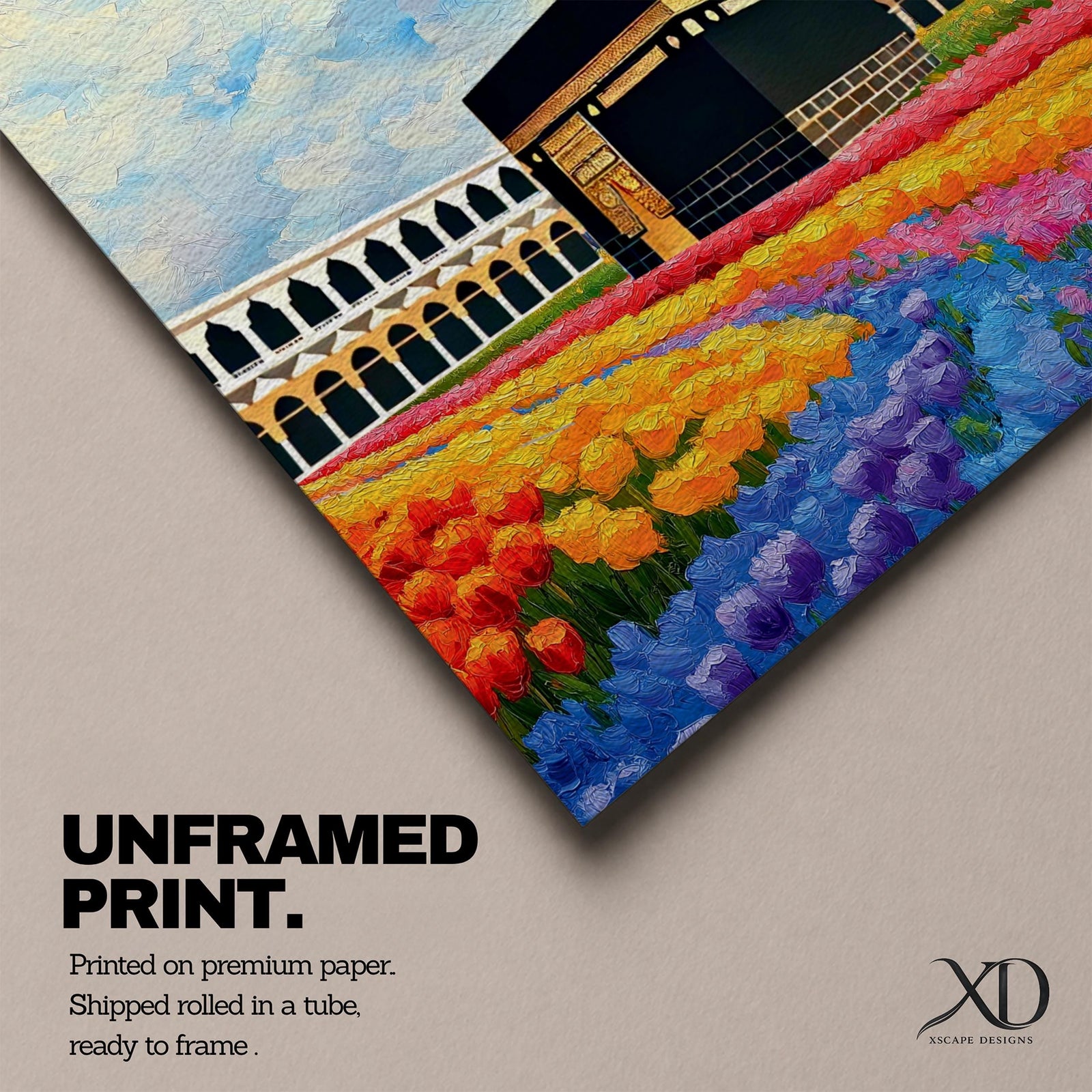 Kaaba Wall Art Masjid al Haram Framed Canvas Mecca Floral Impasto Islamic Home Decor