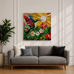 Hummingbird Wall Art Garden Bird Framed Canvas Stained Glass Botanical Floral Nature Home Decor