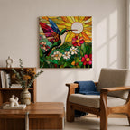 Hummingbird Wall Art Garden Bird Framed Canvas Stained Glass Botanical Floral Nature Home Decor
