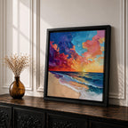 Beach Sunset Wall Art Coastal Seascape Framed Canvas Ocean Impasto Landscape Living Room Decor