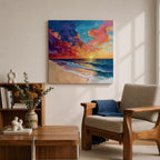 Beach Sunset Wall Art Coastal Seascape Framed Canvas Ocean Impasto Landscape Living Room Decor