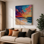 Beach Sunset Wall Art Coastal Seascape Framed Canvas Ocean Impasto Landscape Living Room Decor