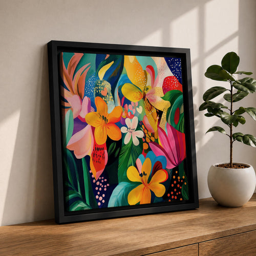 Abstract Floral Wall Art Colorful Botanical Print Framed Canvas Modern Boho Home Decor