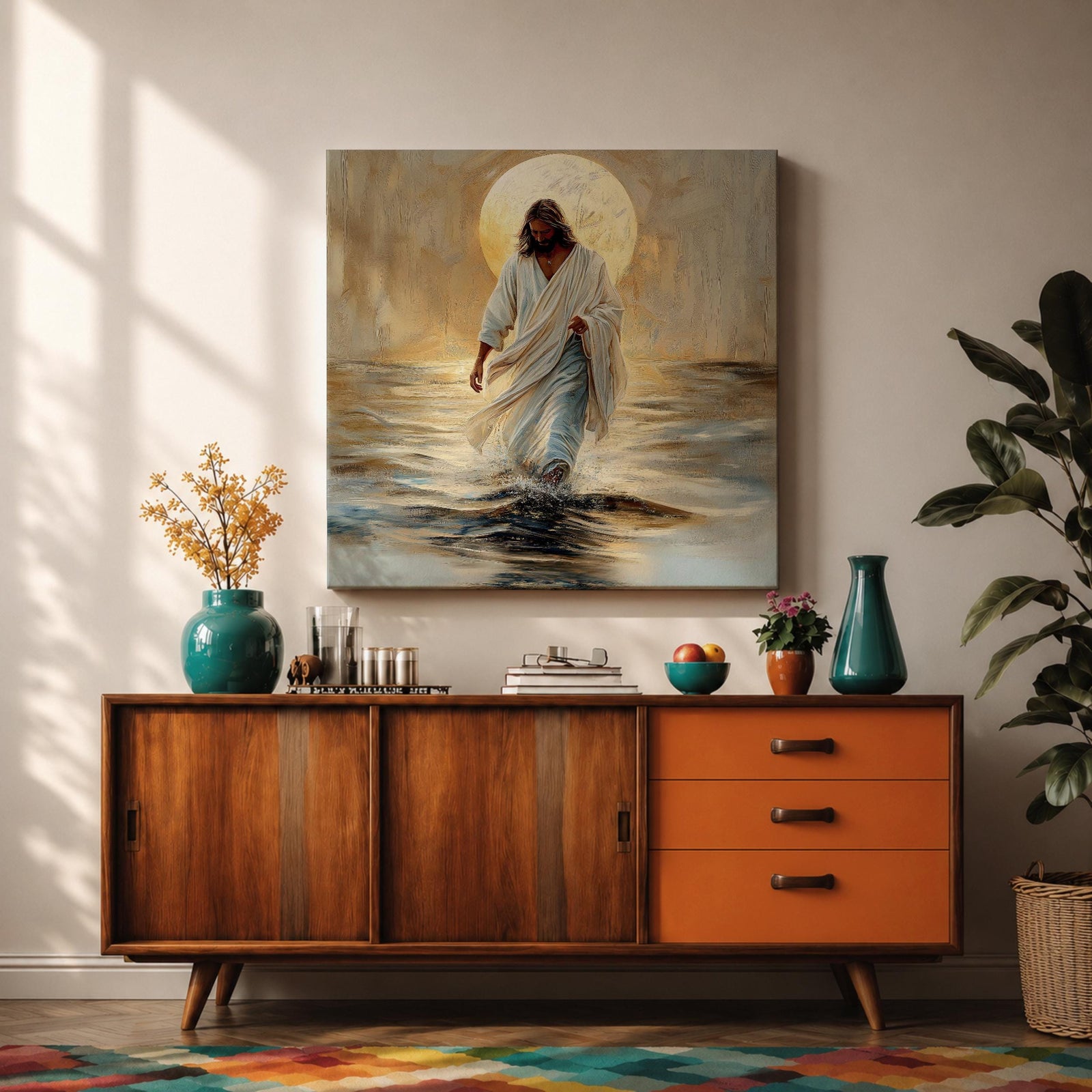 Jesus Walking on Water Wall Art Christian Biblical Gift Living Room Home Decor