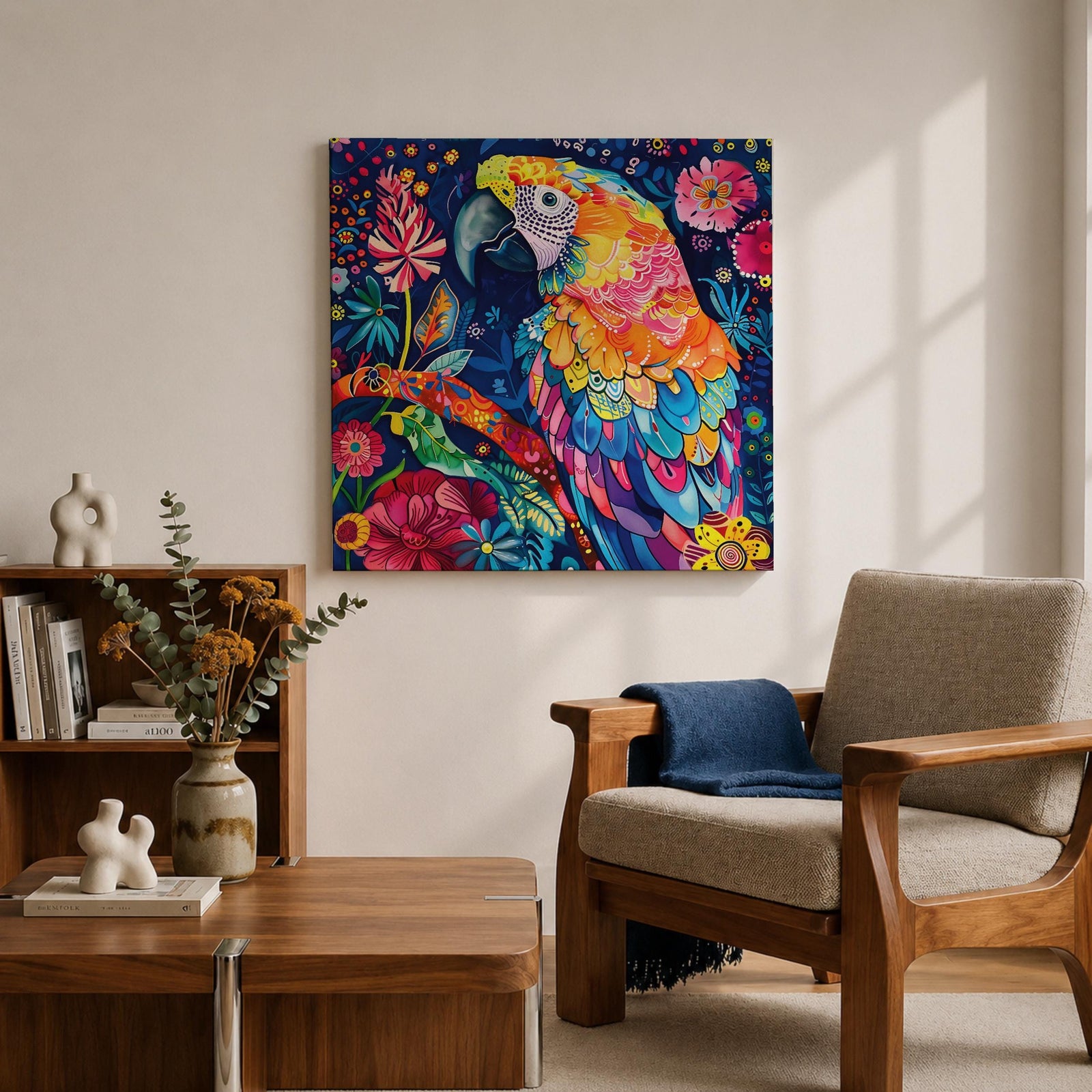 Parrot Wall Art Tropical Bird Macaw Framed Canvas Exotic Jungle Wildlife Animal Home Decor