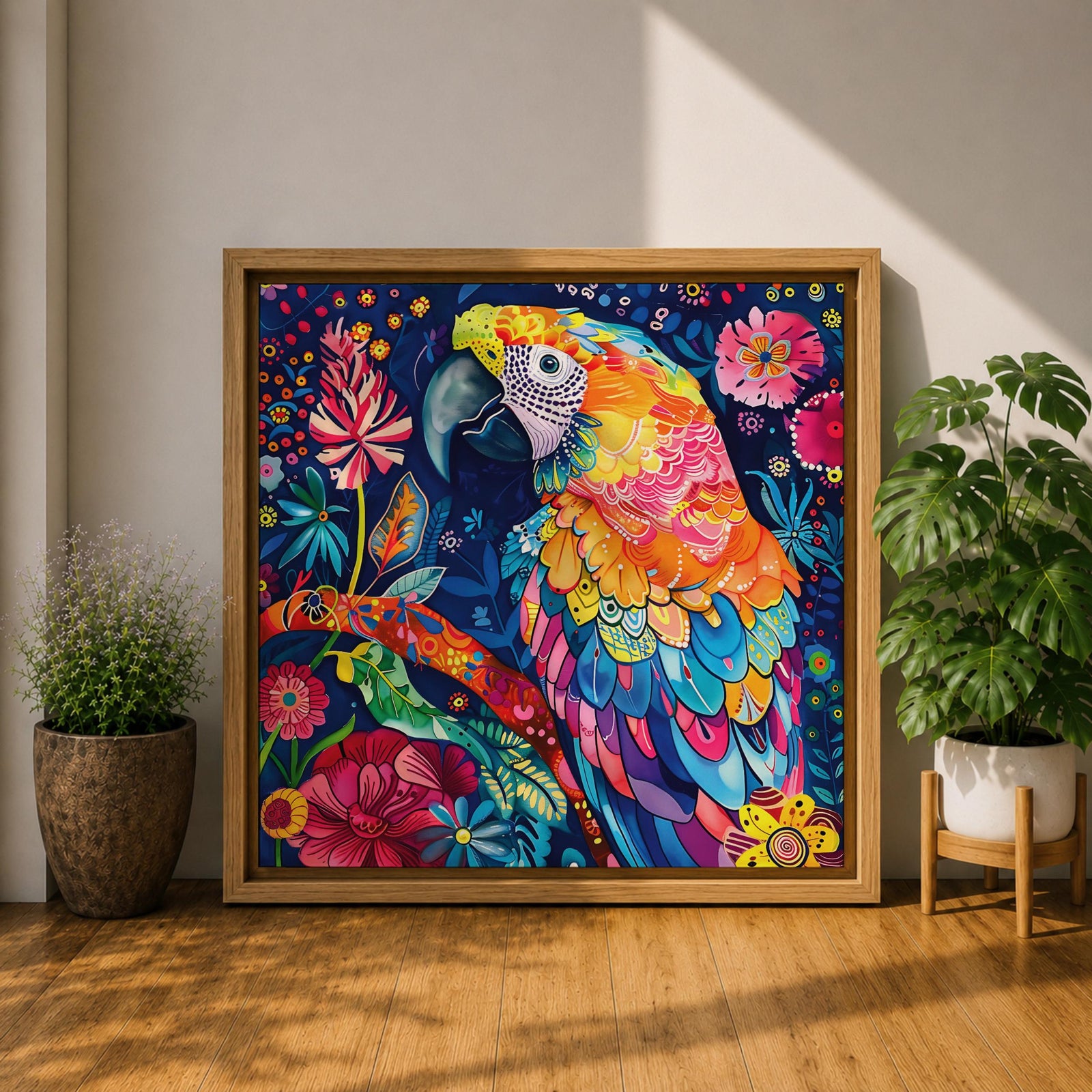 Parrot Wall Art Tropical Bird Macaw Framed Canvas Exotic Jungle Wildlife Animal Home Decor