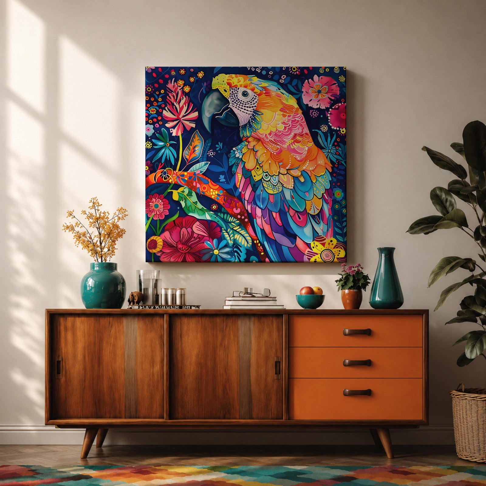 Parrot Wall Art Tropical Bird Macaw Framed Canvas Exotic Jungle Wildlife Animal Home Decor