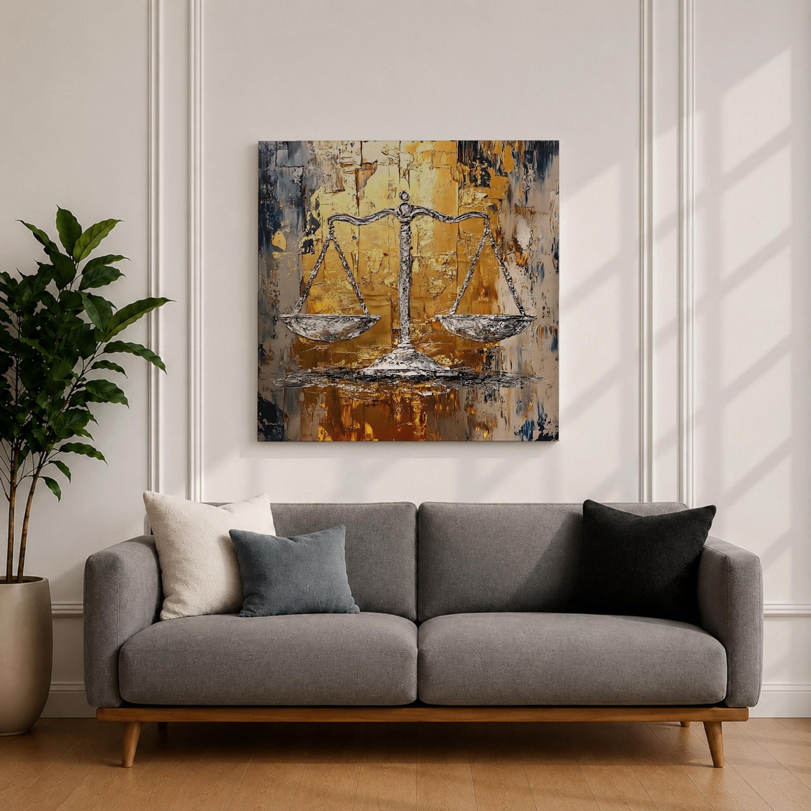 Justice Scales Wall Art Balance Scale Framed Canvas Legal Impasto Law Office Home Decor