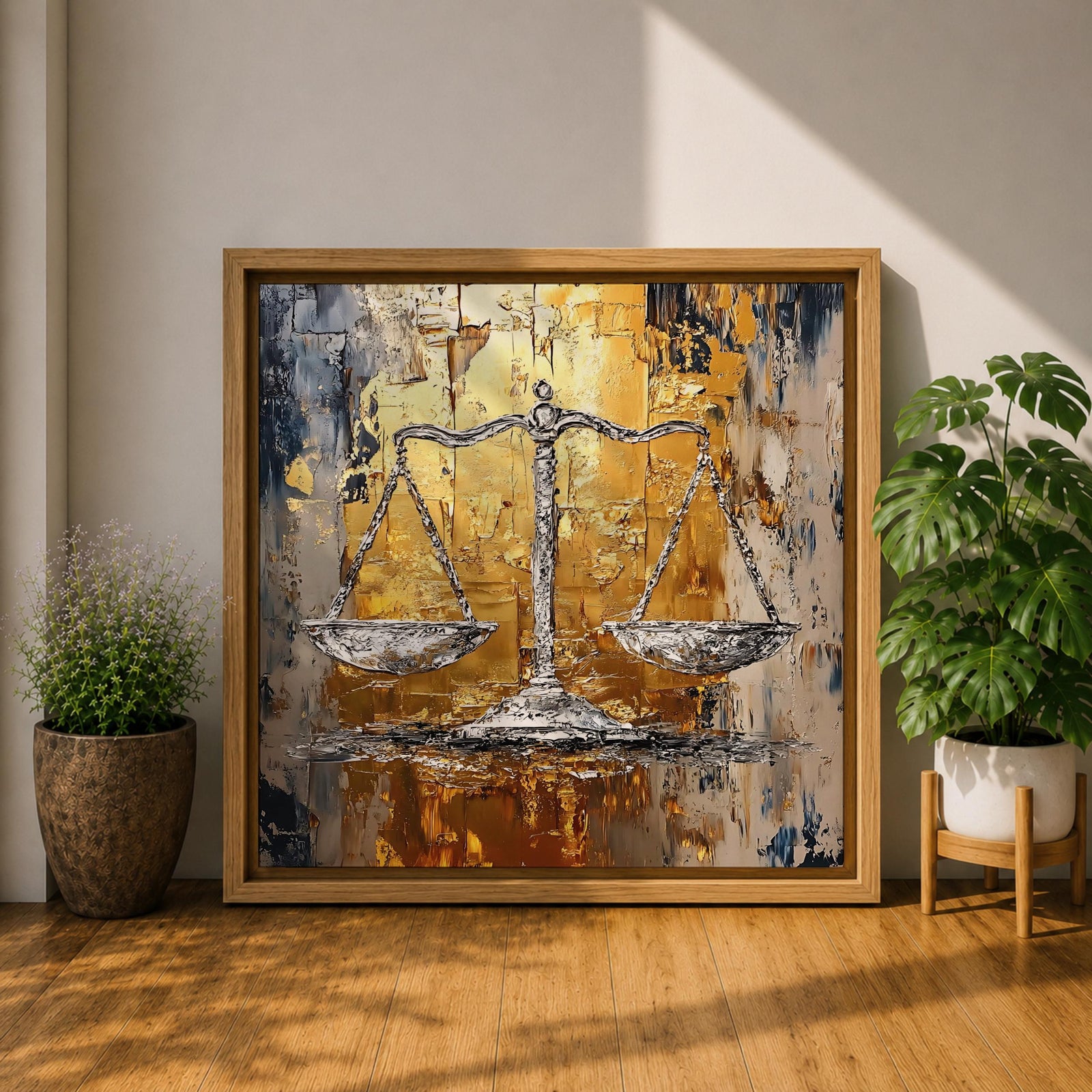 Justice Scales Wall Art Balance Scale Framed Canvas Legal Impasto Law Office Home Decor