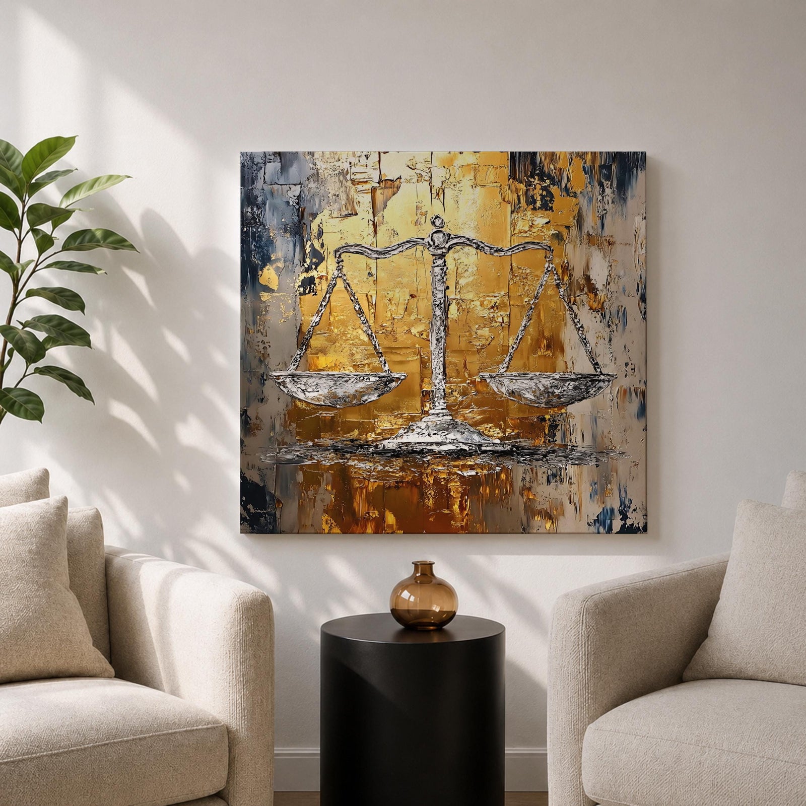 Justice Scales Wall Art Balance Scale Framed Canvas Legal Impasto Law Office Home Decor
