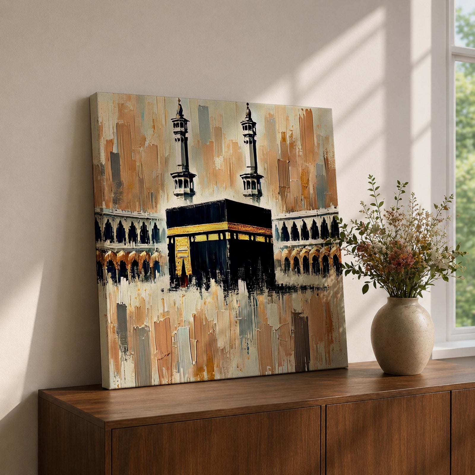 Kaaba Wall Art Masjid al Haram Framed Canvas Mecca Vintage Rustic Islamic Home Decor