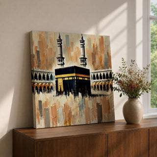 Kaaba Wall Art Masjid al Haram Framed Canvas Mecca Vintage Rustic Islamic Home Decor