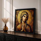 Virgin Mary Wall Art Theotokos Framed Canvas Antique Byzantine Catholic Rustic Home Decor