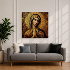 Virgin Mary Wall Art Theotokos Framed Canvas Antique Byzantine Catholic Rustic Home Decor