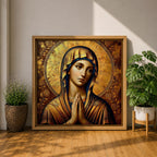 Virgin Mary Wall Art Theotokos Framed Canvas Antique Byzantine Catholic Rustic Home Decor