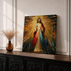 Sacred Heart of Jesus Wall Art Holy Redeemer Framed Canvas Stained Glass Rustic Decor