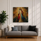 Sacred Heart of Jesus Wall Art Holy Redeemer Framed Canvas Stained Glass Rustic Decor