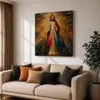 Sacred Heart of Jesus Wall Art Holy Redeemer Framed Canvas Stained Glass Rustic Decor