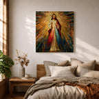 Sacred Heart of Jesus Wall Art Holy Redeemer Framed Canvas Stained Glass Rustic Decor