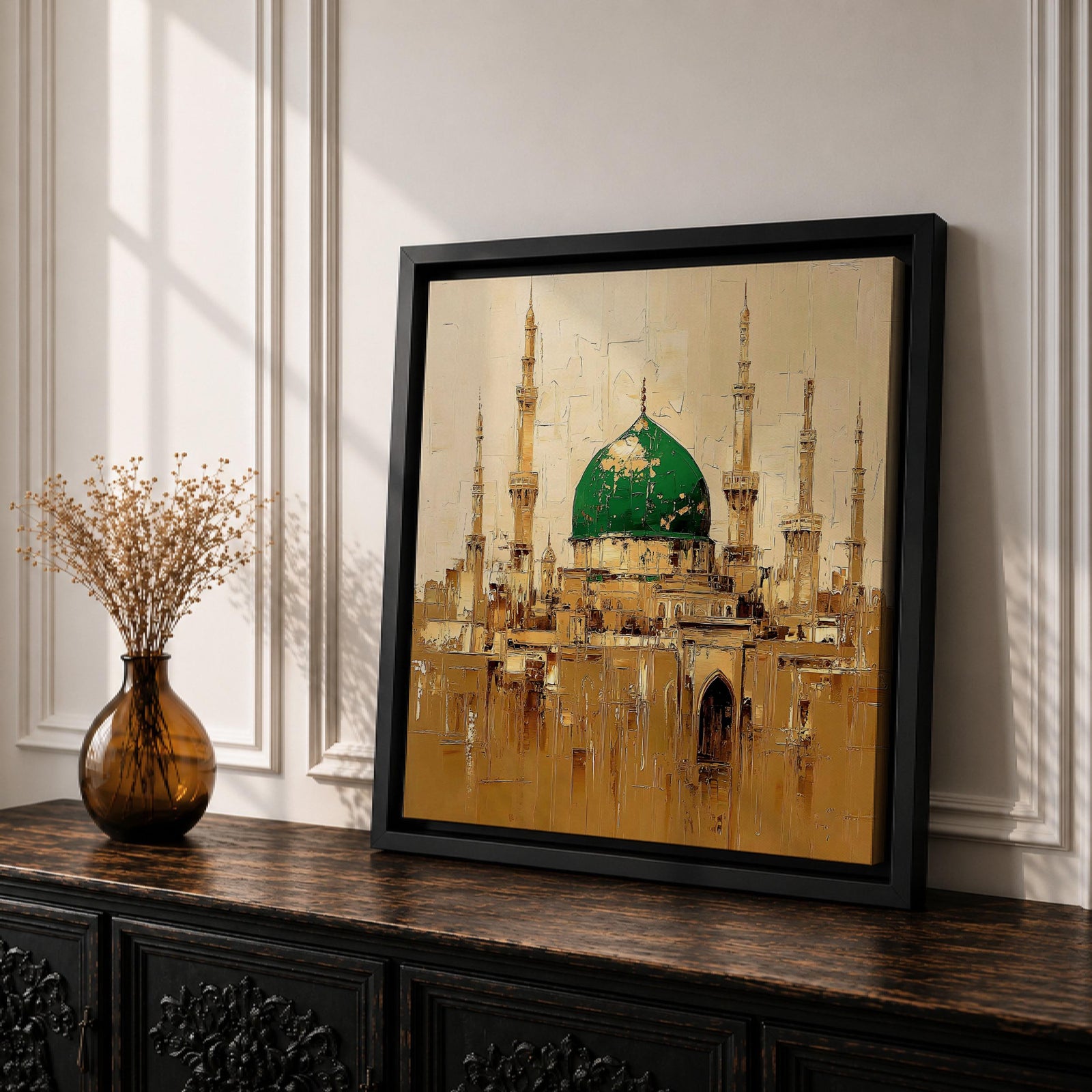 Masjid Nabawi Wall Art Prophet Mosque Framed Canvas Medina Vintage Islamic Home Decor