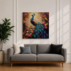 Peacock Wall Art Indian Peafowl Framed Canvas Bird Floral Impasto Boho Home Decor