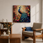 Peacock Wall Art Indian Peafowl Framed Canvas Bird Floral Impasto Boho Home Decor