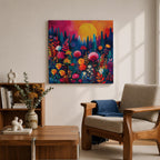 Wildflower Sunset Wall Art Boho Floral Landscape Framed Canvas Botanical Nature Home Decor