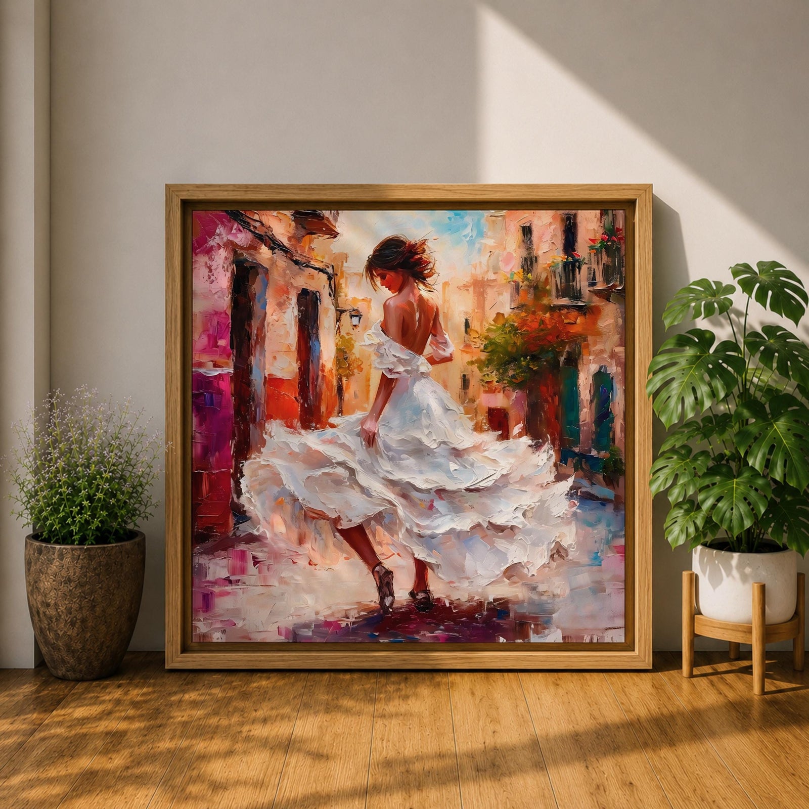Flamenco Dancer Wall Art Spanish Dance Framed Canvas Impasto Latin Cultural Dance Home Decor