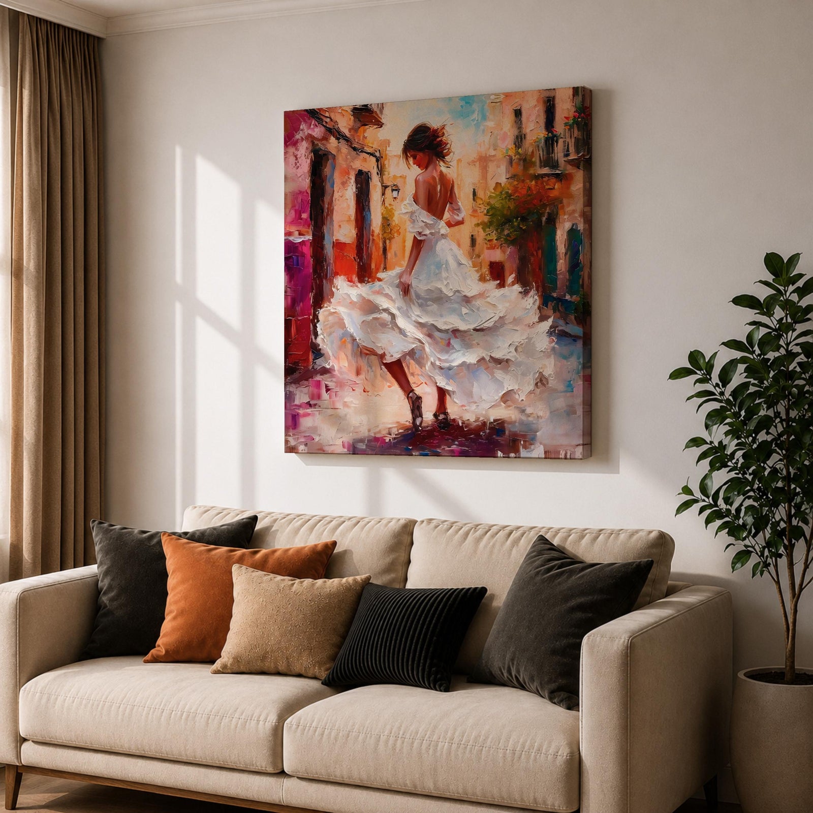 Flamenco Dancer Wall Art Spanish Dance Framed Canvas Impasto Latin Cultural Dance Home Decor